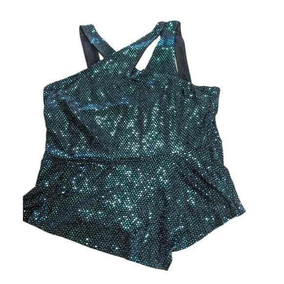 Grace Karin 2XL Sequin Cross-Strap Top Green Metallic Sparkle Plus Size NWT - Picture 2 of 10